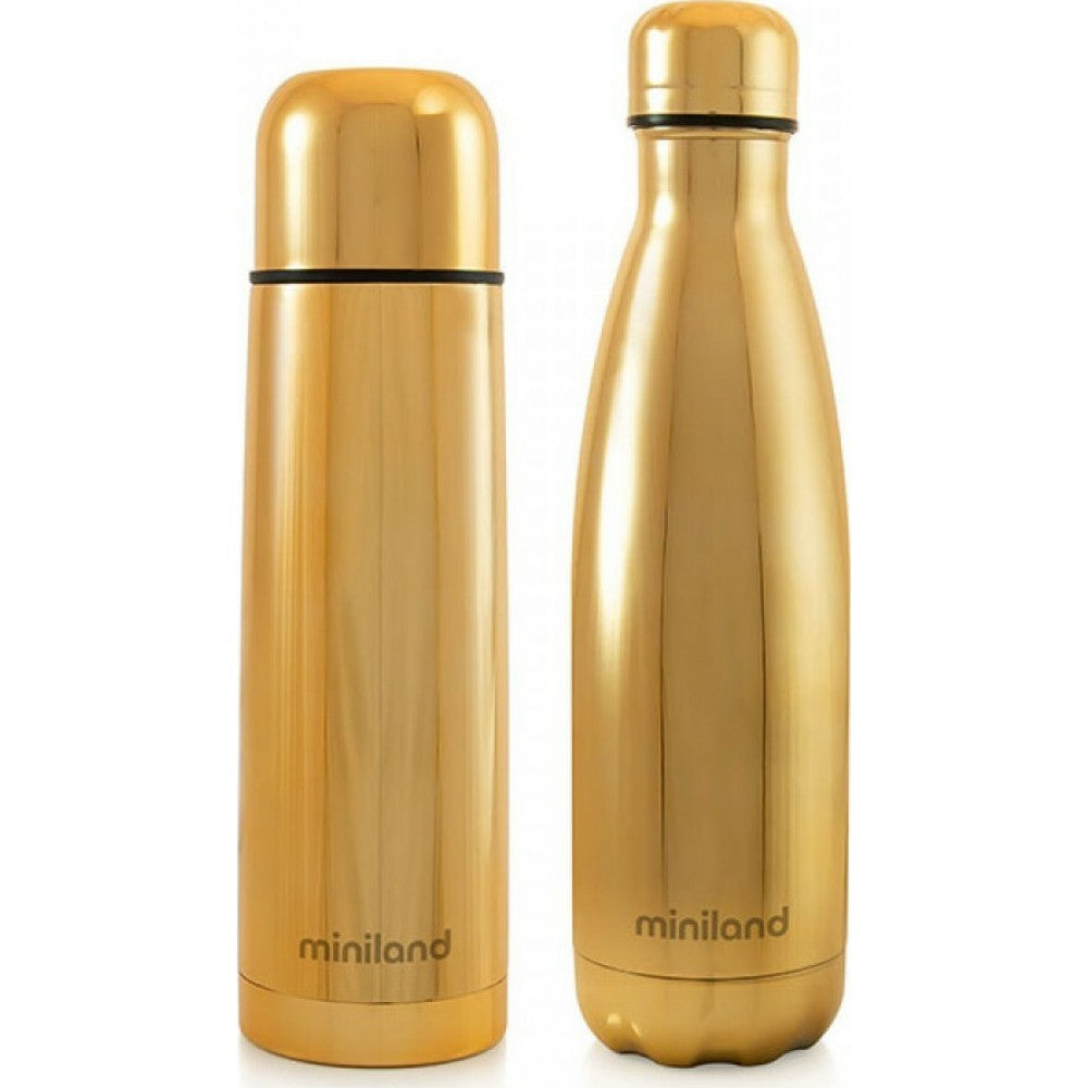 Miniland my Baby & me 89259 Gold. ( 500ml liquid thermos and bottle set with chrome effect ).