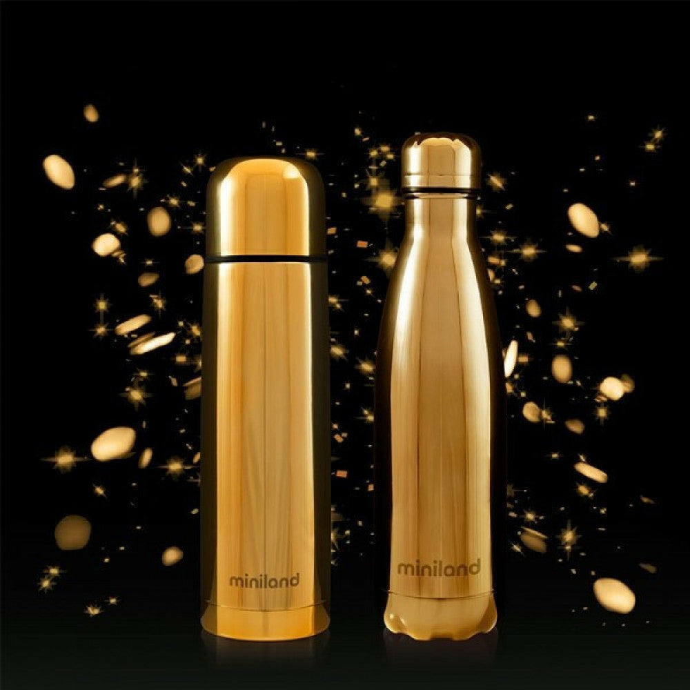 Miniland my Baby & me 89259 Gold. ( 500ml liquid thermos and bottle set with chrome effect ).