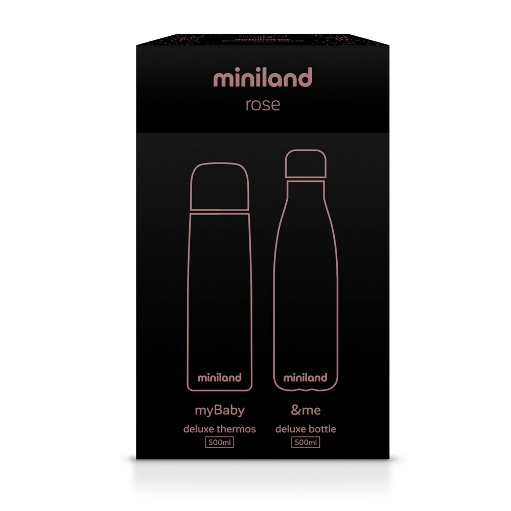 Miniland my Baby & me 89260 Rose. ( 500ml liquid thermos and bottle set with chrome effect ).