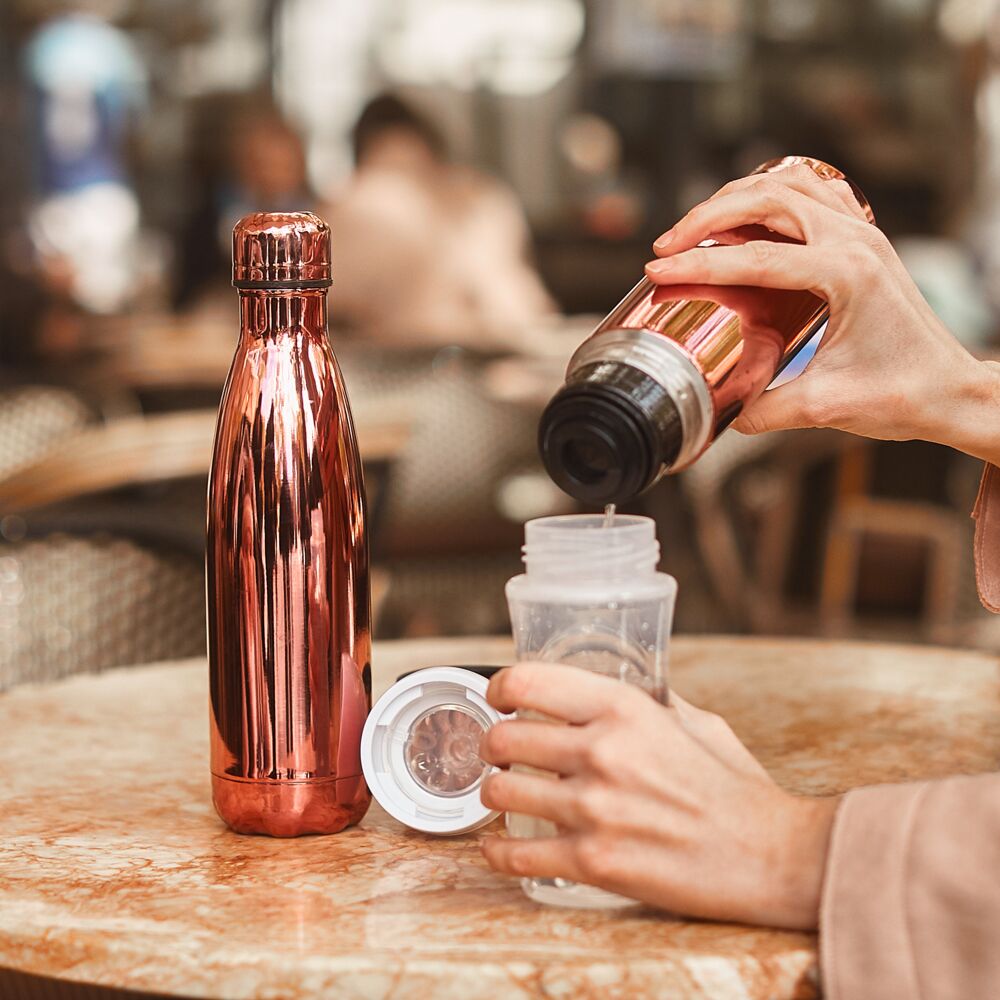 Miniland my Baby & me 89260 Rose. ( 500ml liquid thermos and bottle set with chrome effect ).