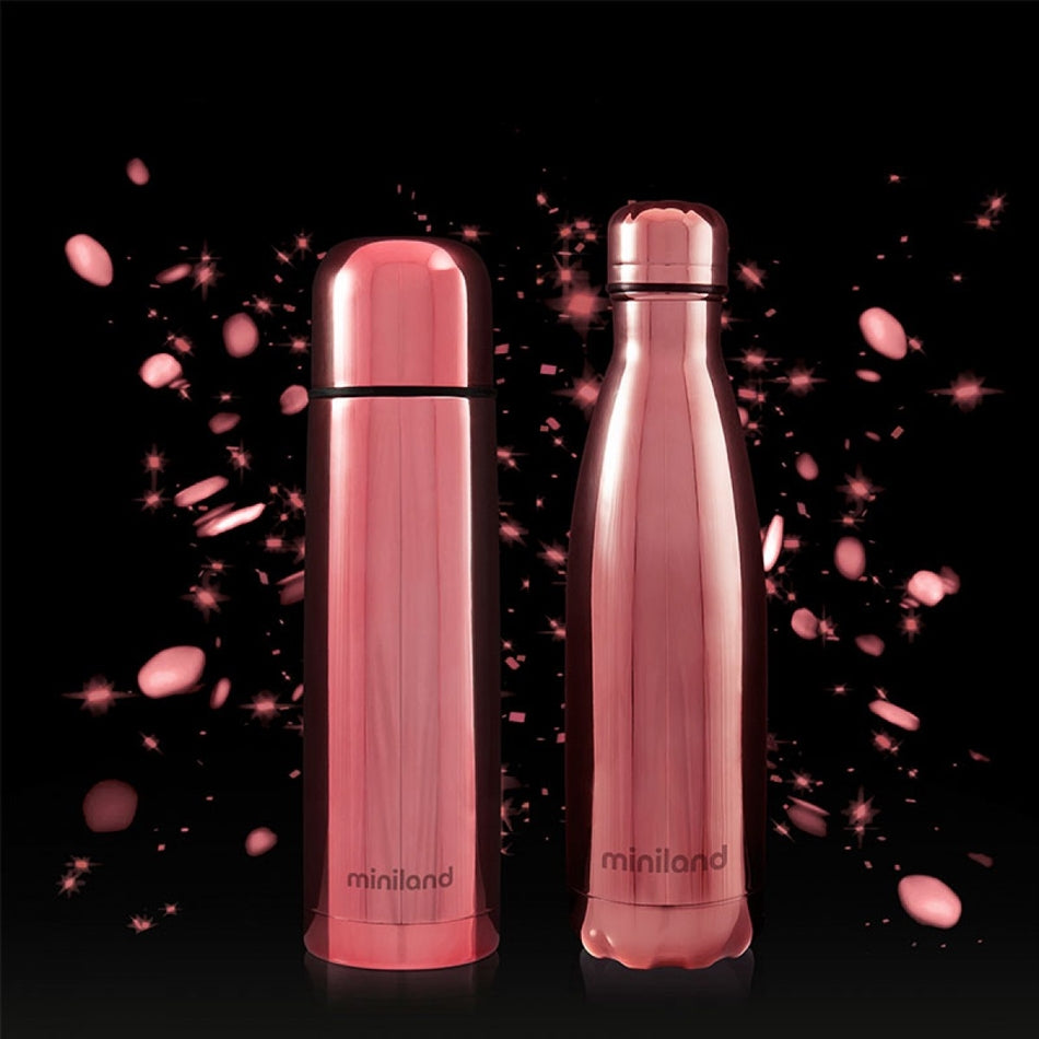 Miniland my Baby & me 89260 Rose. ( 500ml liquid thermos and bottle set with chrome effect ).