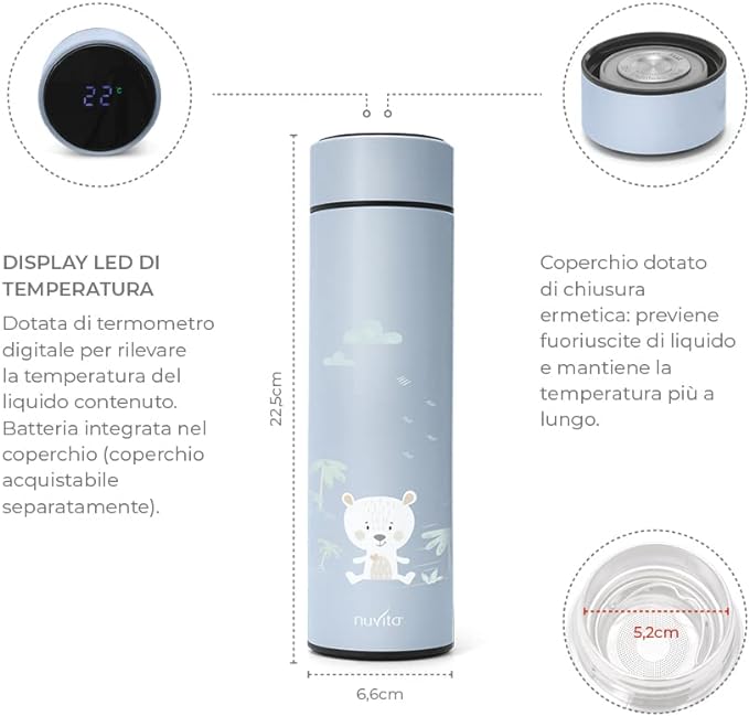 Nuvita 4455 Stainless Steel Thermal Bottle With LED Thermometer 6m+(500ml)