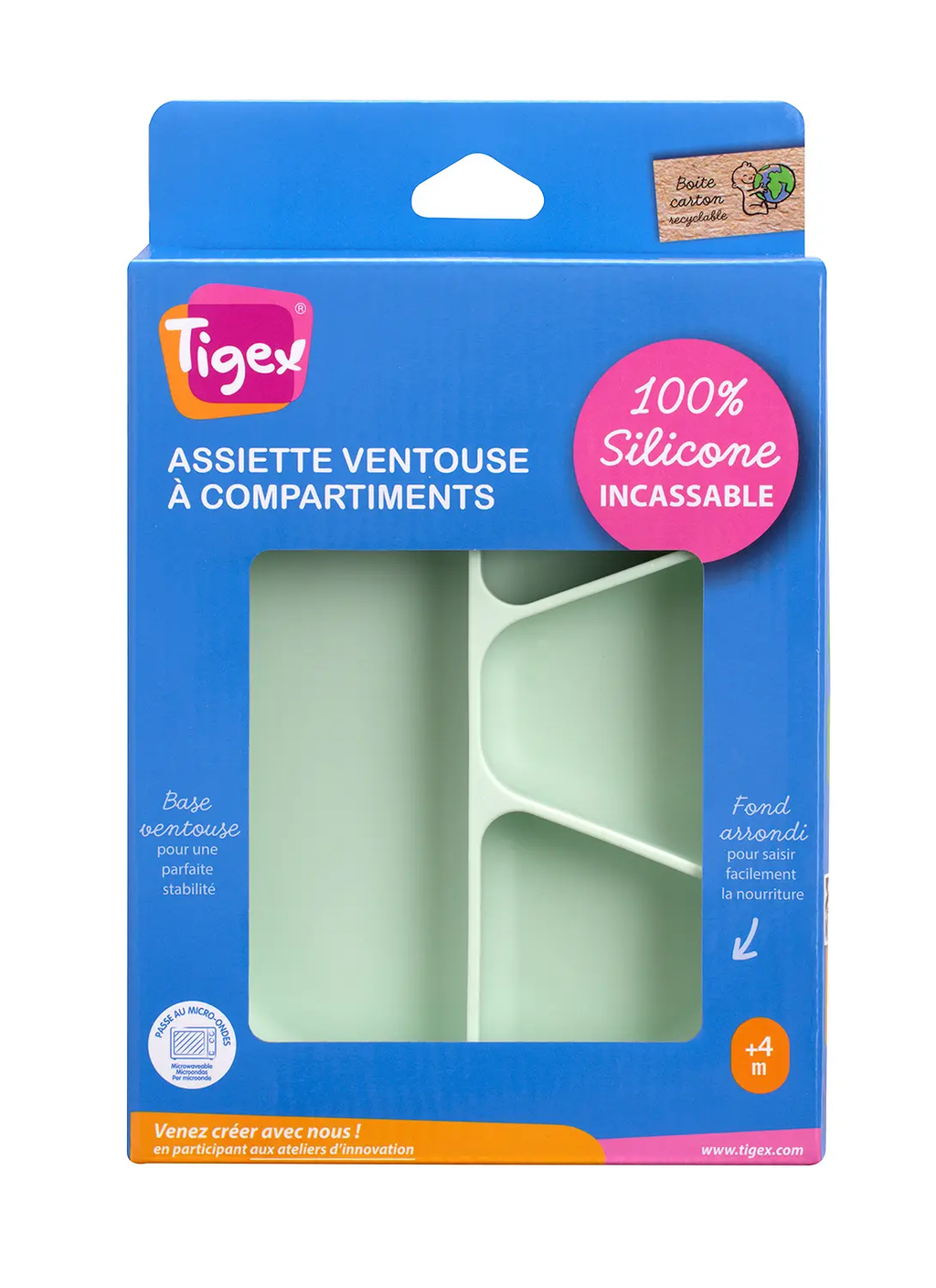 Tigex Suction cup plate with compartments, 100% silicone