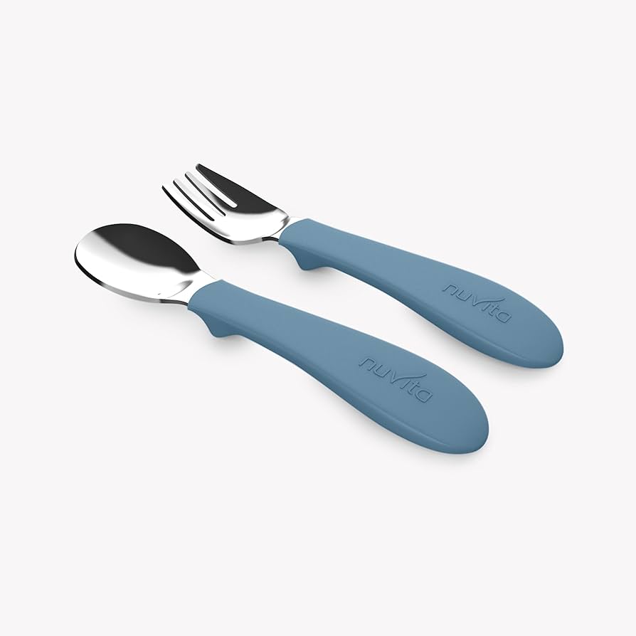 Nuvita Baby 2pcs. Set with Silicone Fork for 12+ months (blue)