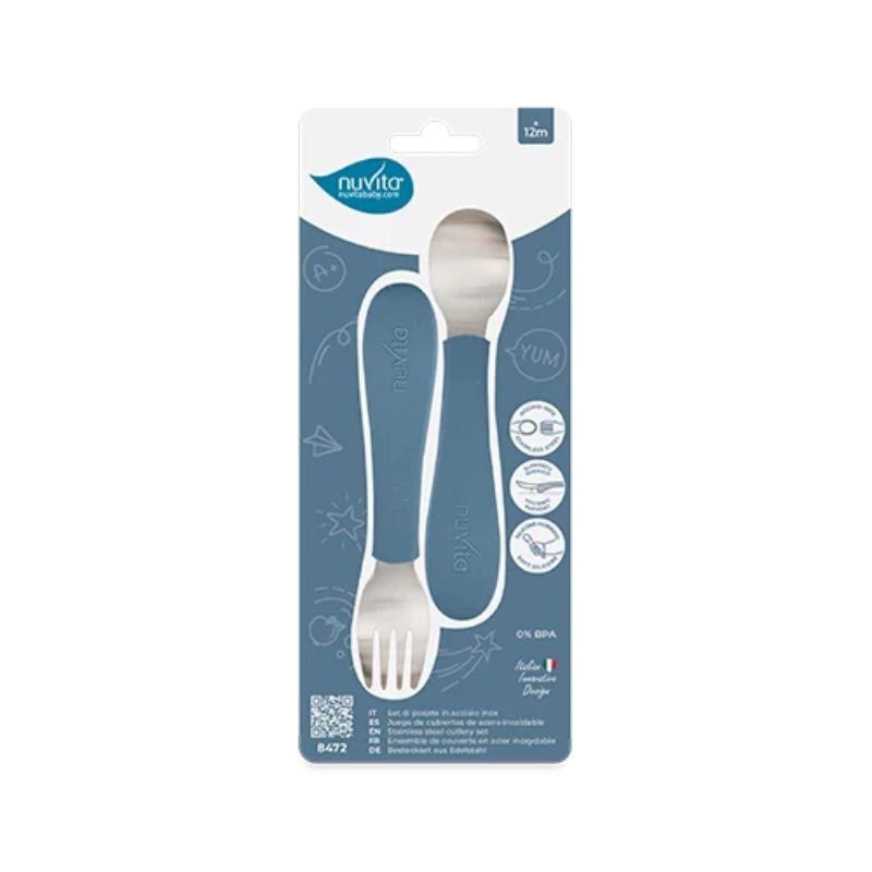 Nuvita Baby 2pcs. Set with Silicone Fork for 12+ months (blue)