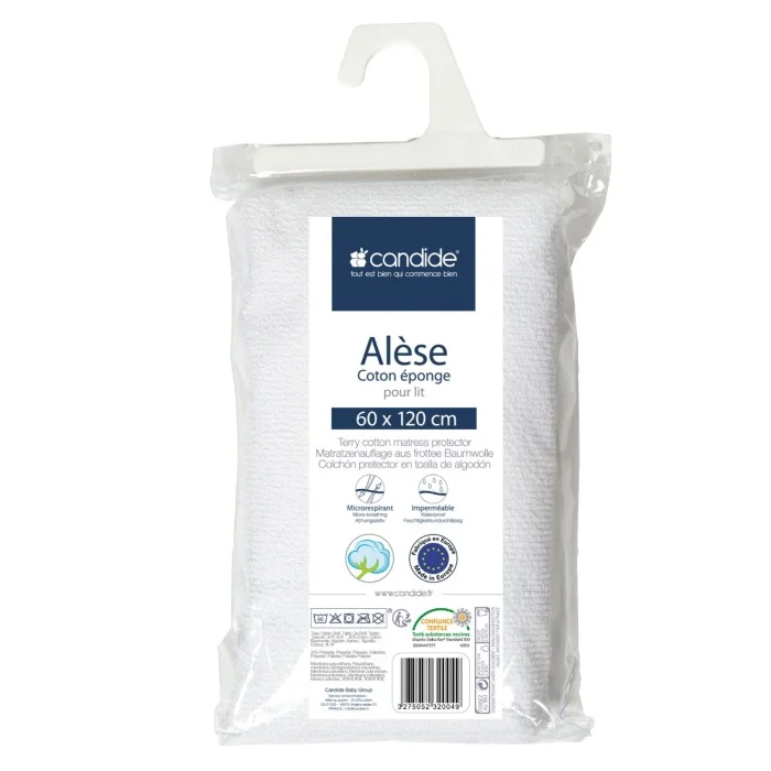 Candide 232004 Towelling Waterproof Mattress Protector 60x120cm White
