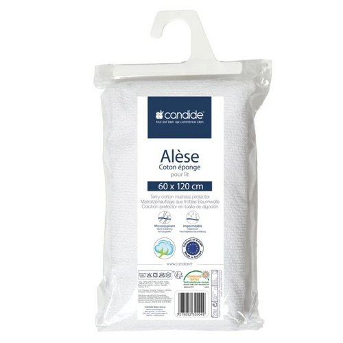 Candide 232004 Towelling Waterproof Mattress Protector 60x120cm White